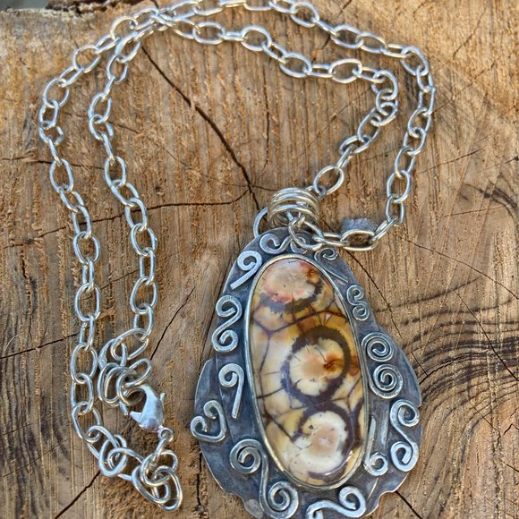 Sterling SIlver & Rhyolite Pendant on an Argentium Chain